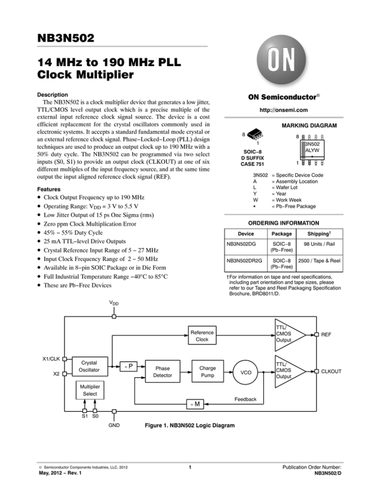 PLL PLL CLK Multiplier Pack of 10 NB3N502DG Phase Locked Loops 