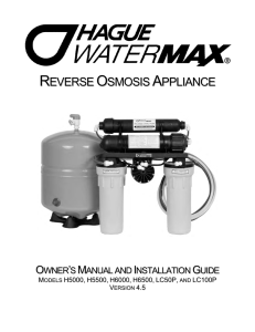 WaterMax RO Appliance Owner`s Manual and Installation Guide