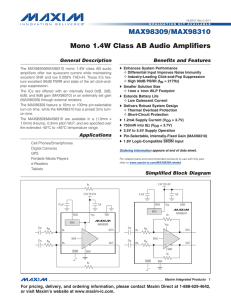 MAX98309/MAX98310 Mono 1.4W Class AB Audio Amplifiers