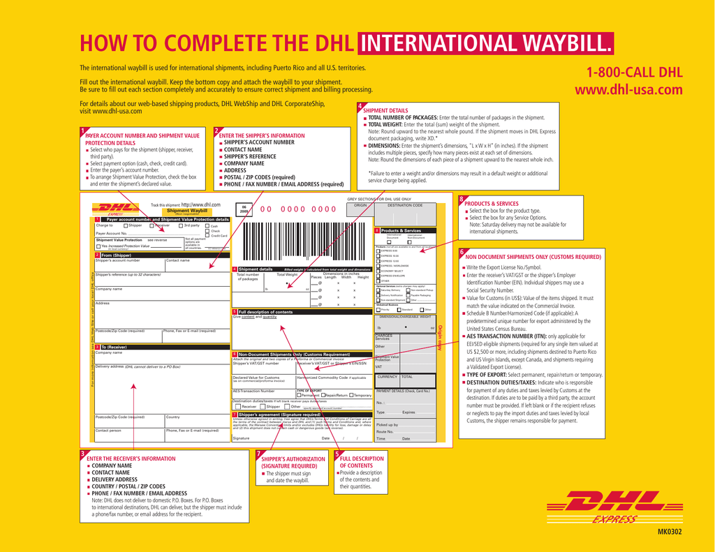 Printable Dhl Waybill Template 02/2022