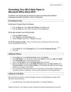 Formatting Your MLA-Style Paper in Microsoft Office Word 2010