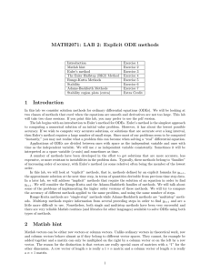 MATH2071: LAB 2: Explicit ODE methods 1 Introduction 2 Matlab hint