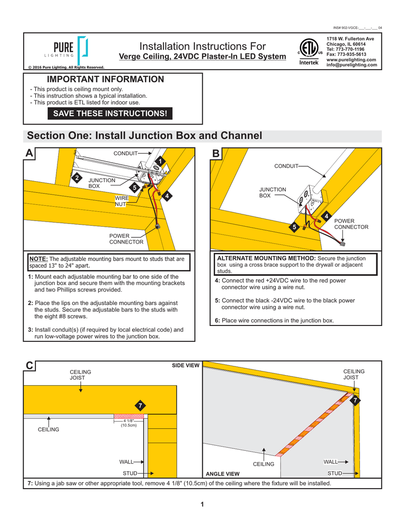 Section One Install Junction Box And Channel Installation