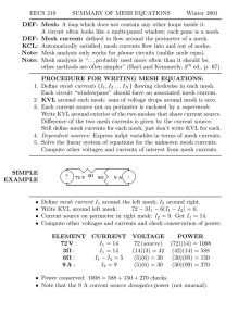 EECS 210 SUMMARY OF MESH EQUATIONS Winter 2001 DEF