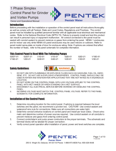 1 Phase Simplex Control Panel for Grinder and Vortex