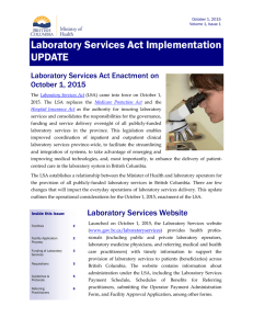 Laboratory Services Act Implementation UPDATE through