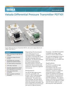 Vaisala Differential Pressure Transmitter PDT101