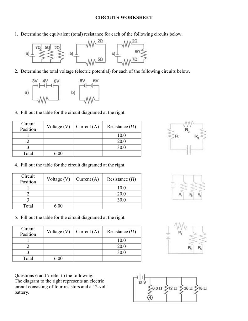 circuits worksheet Intended For Combination Circuits Worksheet With Answers