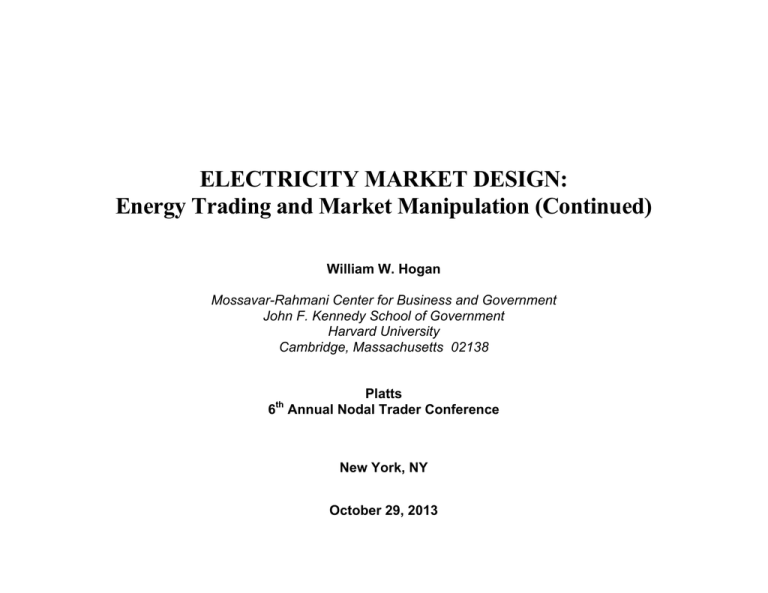 ELECTRICITY MARKET DESIGN: Energy Trading And Market