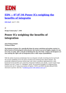 EDN -- 07.07.94 Power ICs weighing the benefits of integratio Power