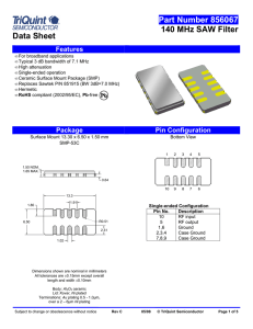 Data Sheet Part Number 856067 140 MHz SAW Filter