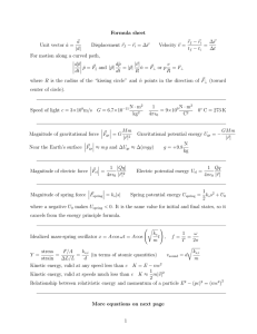 Formula sheet Unit vector â = a | a| Displacement rf − ri = ∆ r Velocity