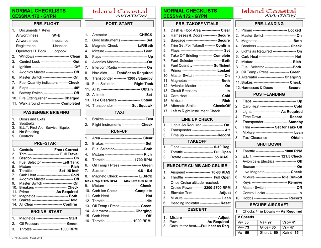 Printable Cessna 172 Checklist Pdf Printable Word Searches