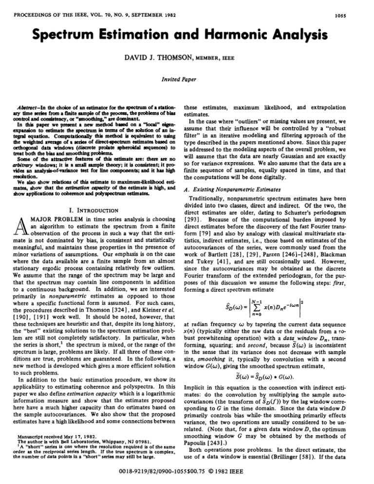 Spectrum Estimation And Harmonic Analysis