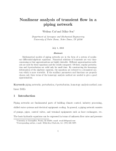 Nonlinear analysis of transient flow in a piping network