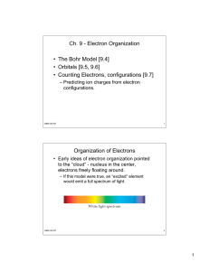 Ch. 9 - Electron Organization • The Bohr Model [9.4] • Orbitals [9.5