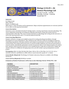 Biology 613G.05 + .06 Human Physiology Lab