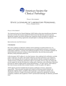 State Licensure of Laboratory Personnel