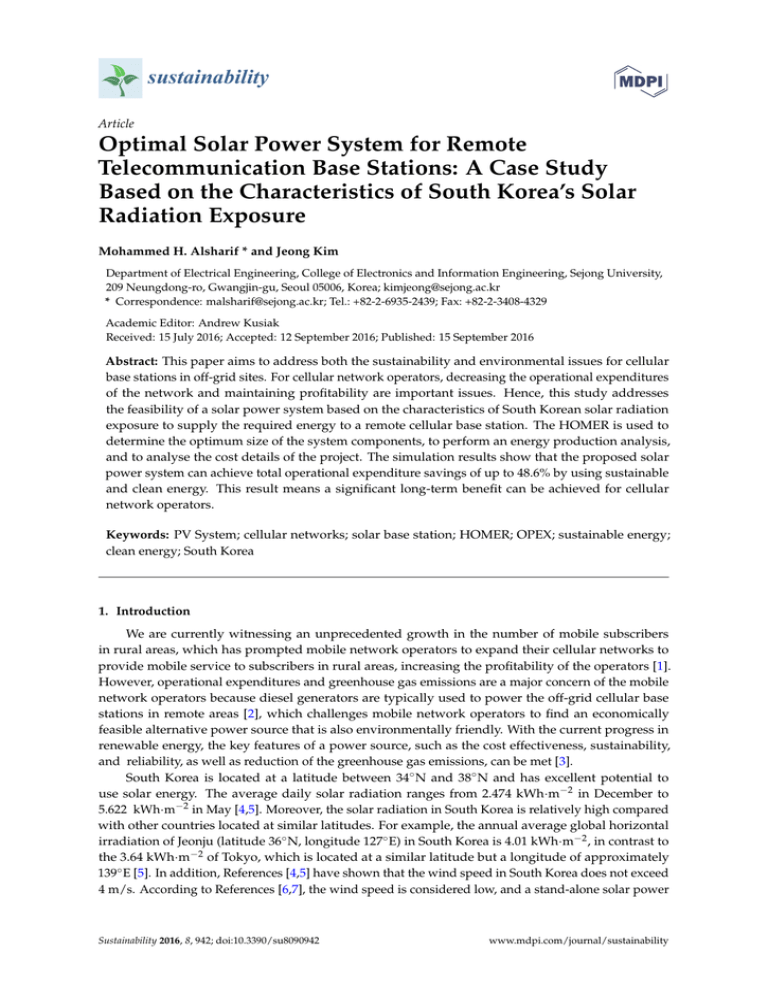 Optimal Solar Power System for Remote Telecommunication Base