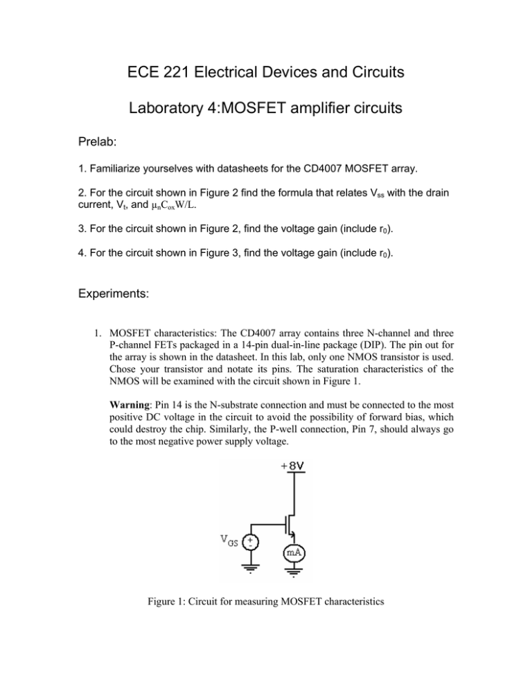 ECE 221 Electrical Devices And Circuits Laboratory 4:MOSFET