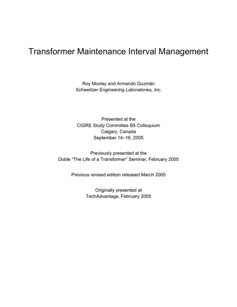 Transformer Maintenance Interval Management