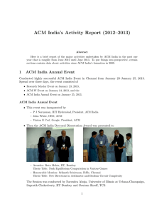 ACM India`s Activity Report (2012–2013)
