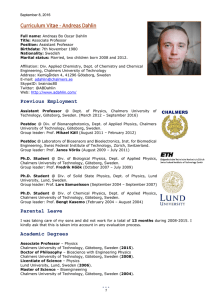 Curriculum Vitae - Andreas Dahlin