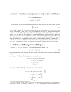 Lecture 5: Functions Homogeneous of Degree Zero and ODE`s