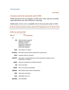 IB Acronyms 12/1/2014 Acronyms and terms commonly used in DHS