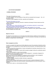 LAW ON WASTE MANAGEMENT I. GENERAL PROVISIONS