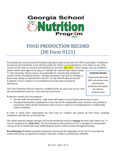 FOOD PRODUCTION RECORD (DE Form 0121)