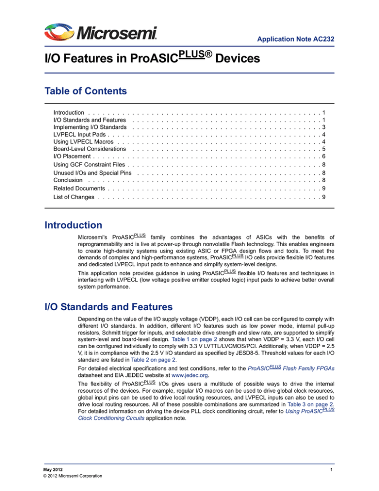 I/O Features in ProASIC PLUS Flash FPGAs App Note
