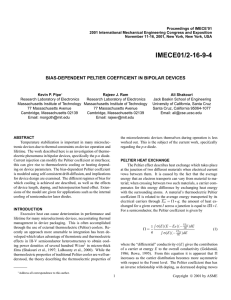Bias dependent Peltier coefficient in bipolar devices