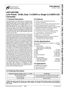 Notes ADC10D1000 Low Power, 10-Bit, Dual 1.0 GSPS or Single