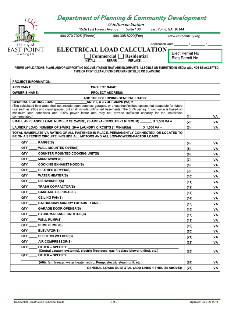 electrical load calculation worksheet for commercial applications