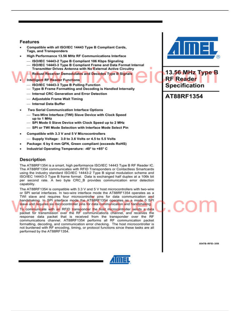 13.56 MHz Type B RF Reader Specification