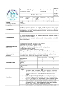 Course name: MCE 309 System Dynamics and Control Department