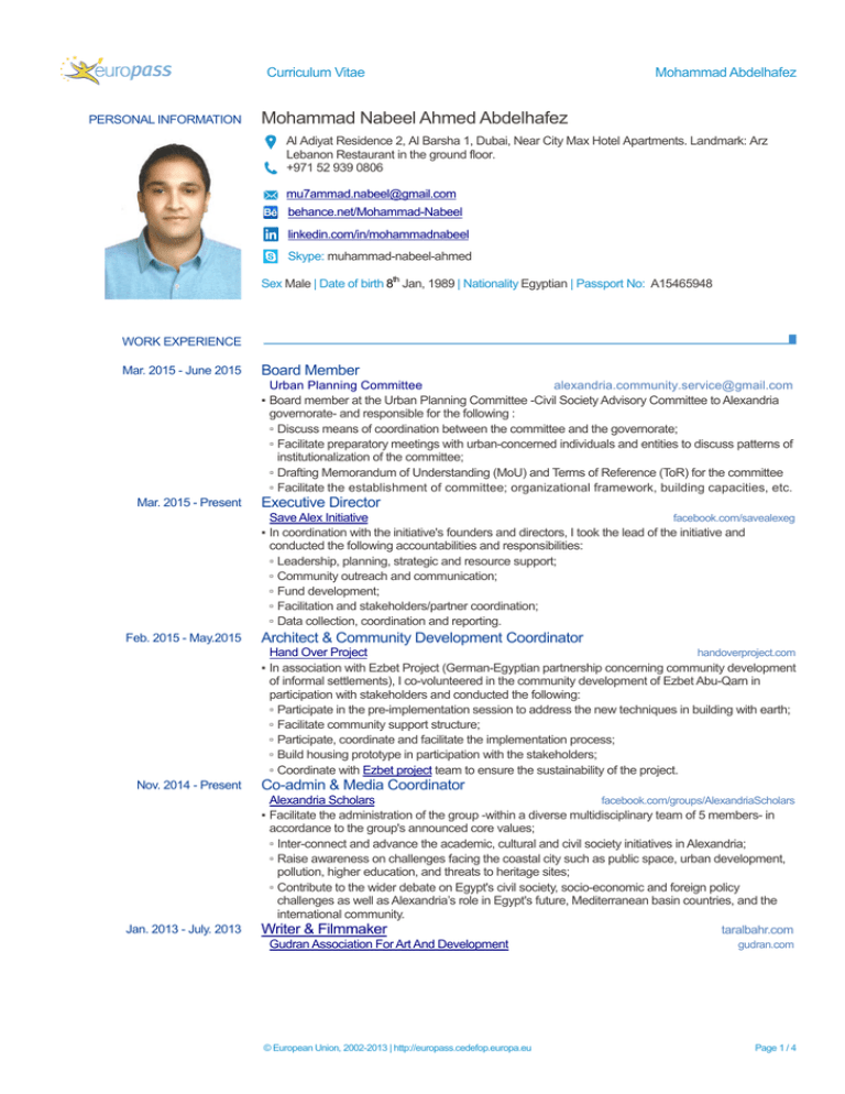 Curriculum Europass Cv - Template For U