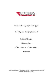 Northern Powergrid (Yorkshire) plc Use of System Charging