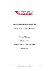 Northern Powergrid (Northeast) Ltd Use of System Charging