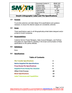 Table of Contents Smyth-Lithographic Label and File Specifications