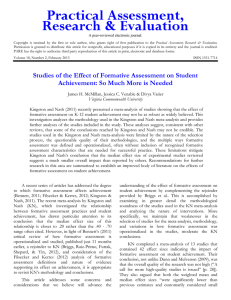 Studies of the Effect of Formative Assessment on Student