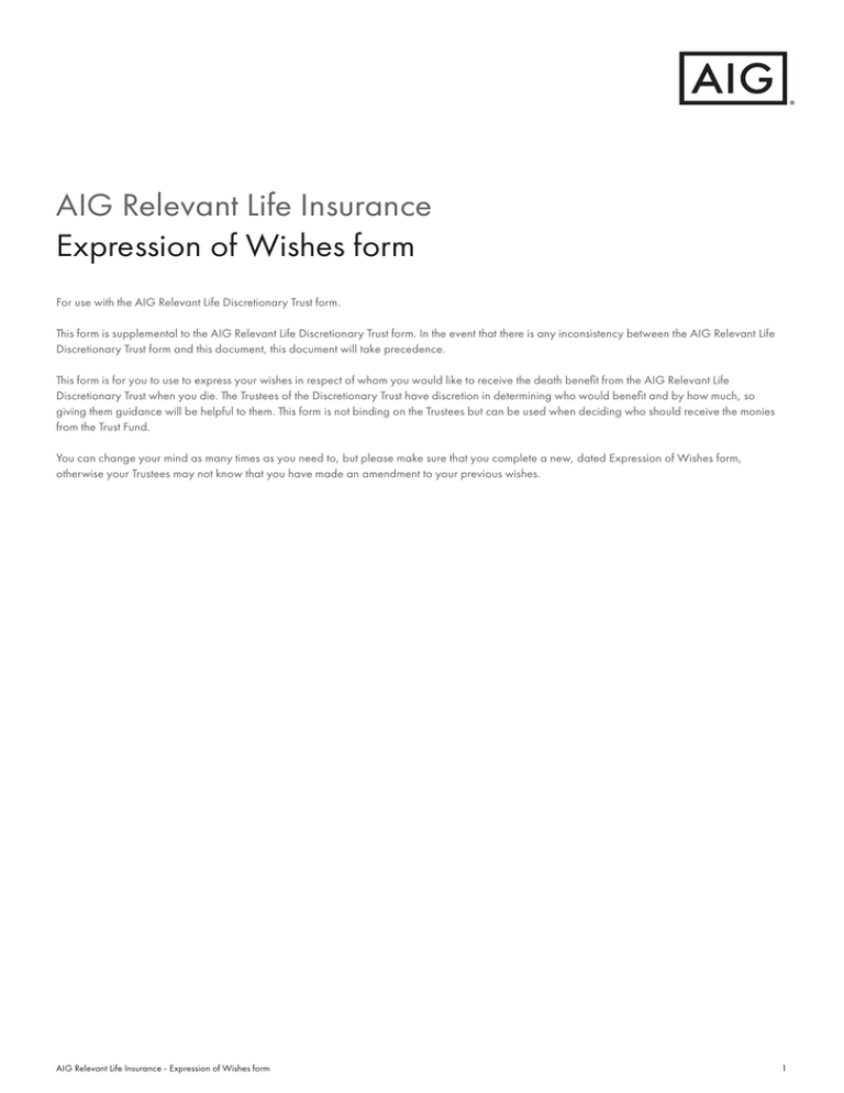 aig-relevant-life-insurance-expression-of-wishes-form