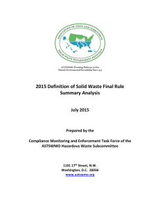 2015 Definition of Solid Waste Final Rule Summary