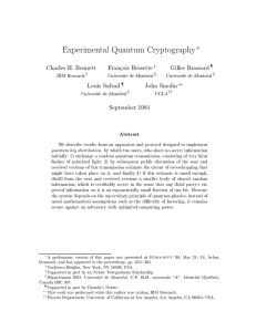 Experimental Quantum Cryptography