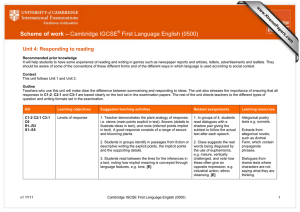 Scheme of work – Cambridge IGCSE® First Language English (0500)