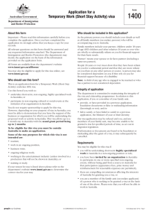 1400 - Application for a Temporary Work (Short Stay Activity) visa