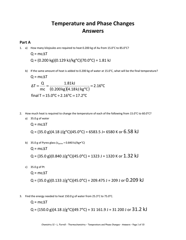 Temperature And Phase Changes Answers