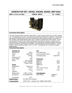 GENERATOR SET, DIESEL ENGINE, MODEL MEP-903A