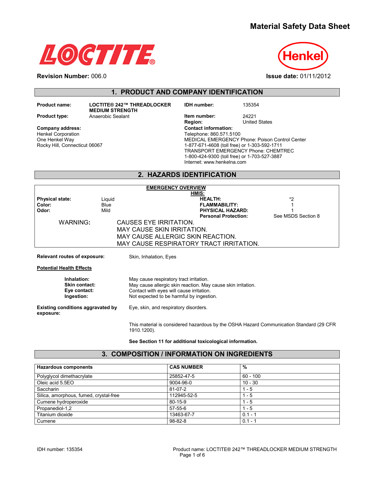 Material Safety Data Sheet